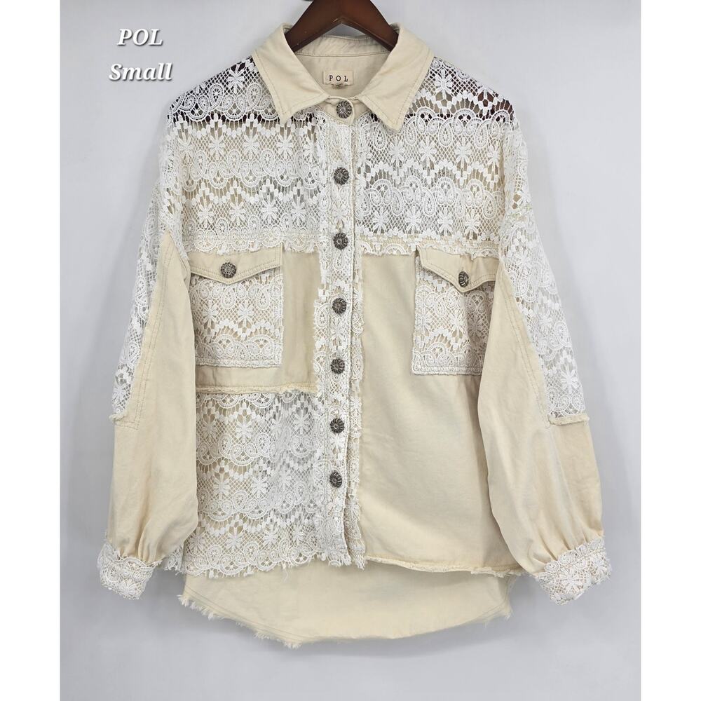 POL Lace Patchwork Oversized Shacket Shirt Cottagecore Boho‎ Romantic Western